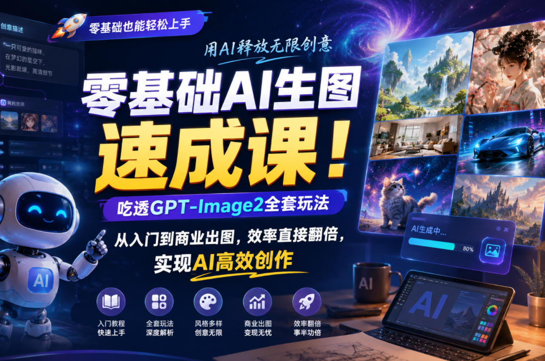 零基础AI生图速成课！吃透GPT-Image2全套玩法，从入门到商业出图，效率直接翻倍，实现AI高效创作