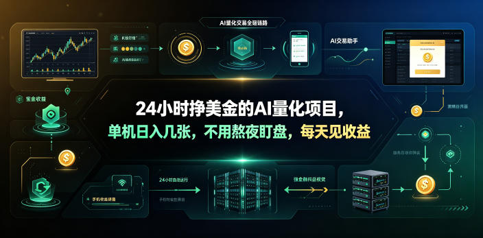 24小时挣美金的AI量化项目，单机日入几十美刀，不用熬夜盯盘，每天见收益【揭秘】