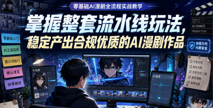 零基础AI漫剧全流程实战教学，掌握整套流水线玩法，稳定产出合规优质的AI漫剧作品