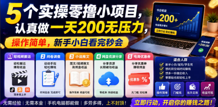 5个实操零撸小项目，认真做一天200无压力，操作简单，新手小白看完秒会【揭秘】