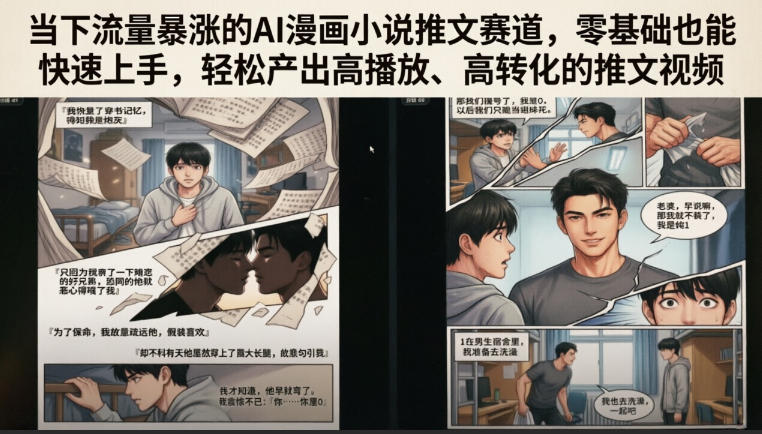 当下流量暴涨的AI漫画小说推文赛道，零基础也能快速上手，轻松产出高播放、高转化的推文视频
