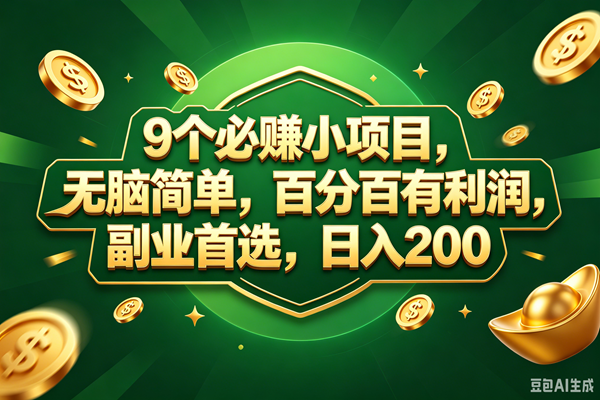 9个必赚的小项目,百分百赚元子,无脑简单,副业首选,日入300+ 9个必赚的小项目,百分百赚元子,无脑简单,副业首选,日入300+
